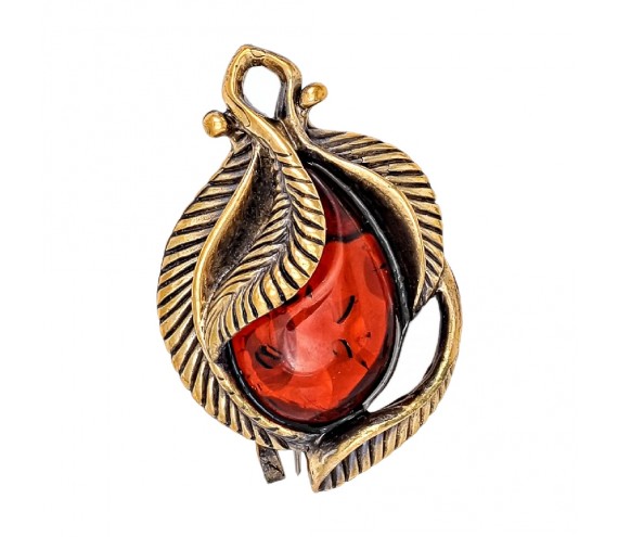 Брошь Винтажный листик 5 (коньячный)